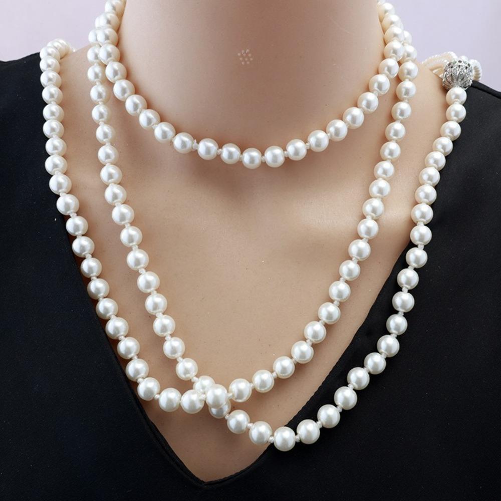 Exaggerate Pearl Beaded Necklace Tassel Multilayer Necklace Exquisite Sweater Chain Gifts