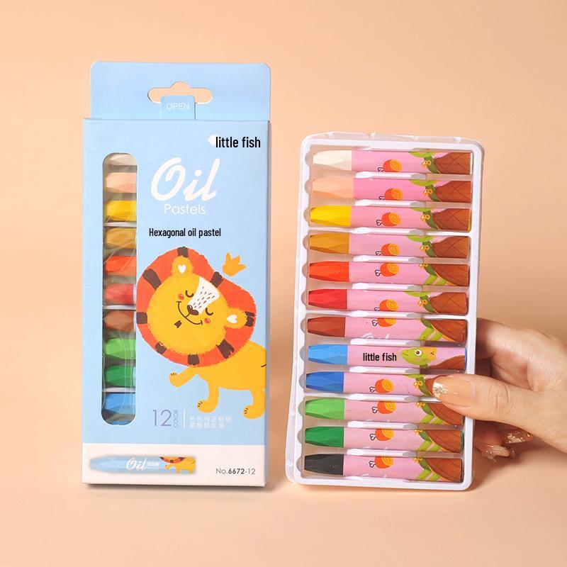 Little Fish Oil Pastel Crayons for Kids - Silky Painting & Coloring Sticks, Colored Pencils, Brushes for Kindergarten Use