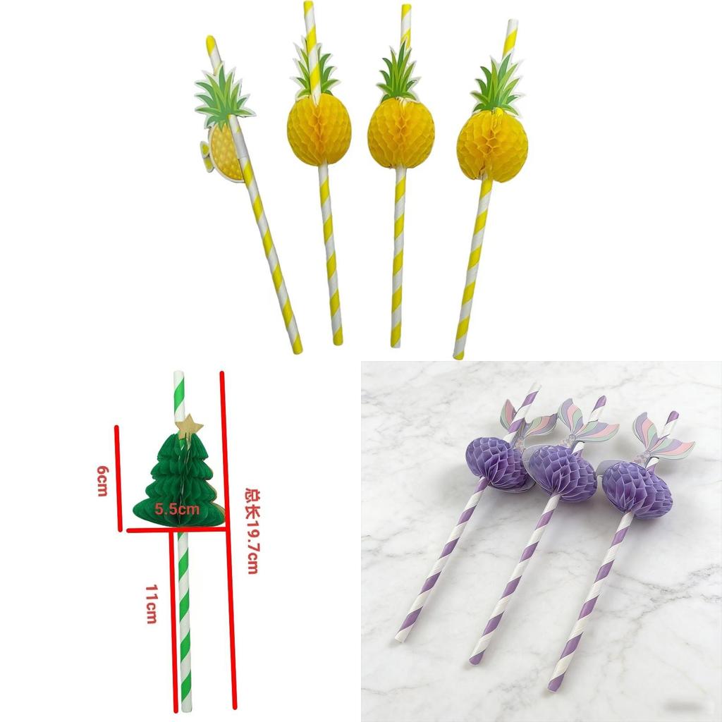 Degradable Pineapple Pattern Paper Straw For Party Drinks And Cake Decor