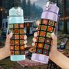 1PC Multicolor Square Mosaic 750ml Color Plastic Sports Water Bottle Leakproof Flip Straw Lid For Sports Office Home Use