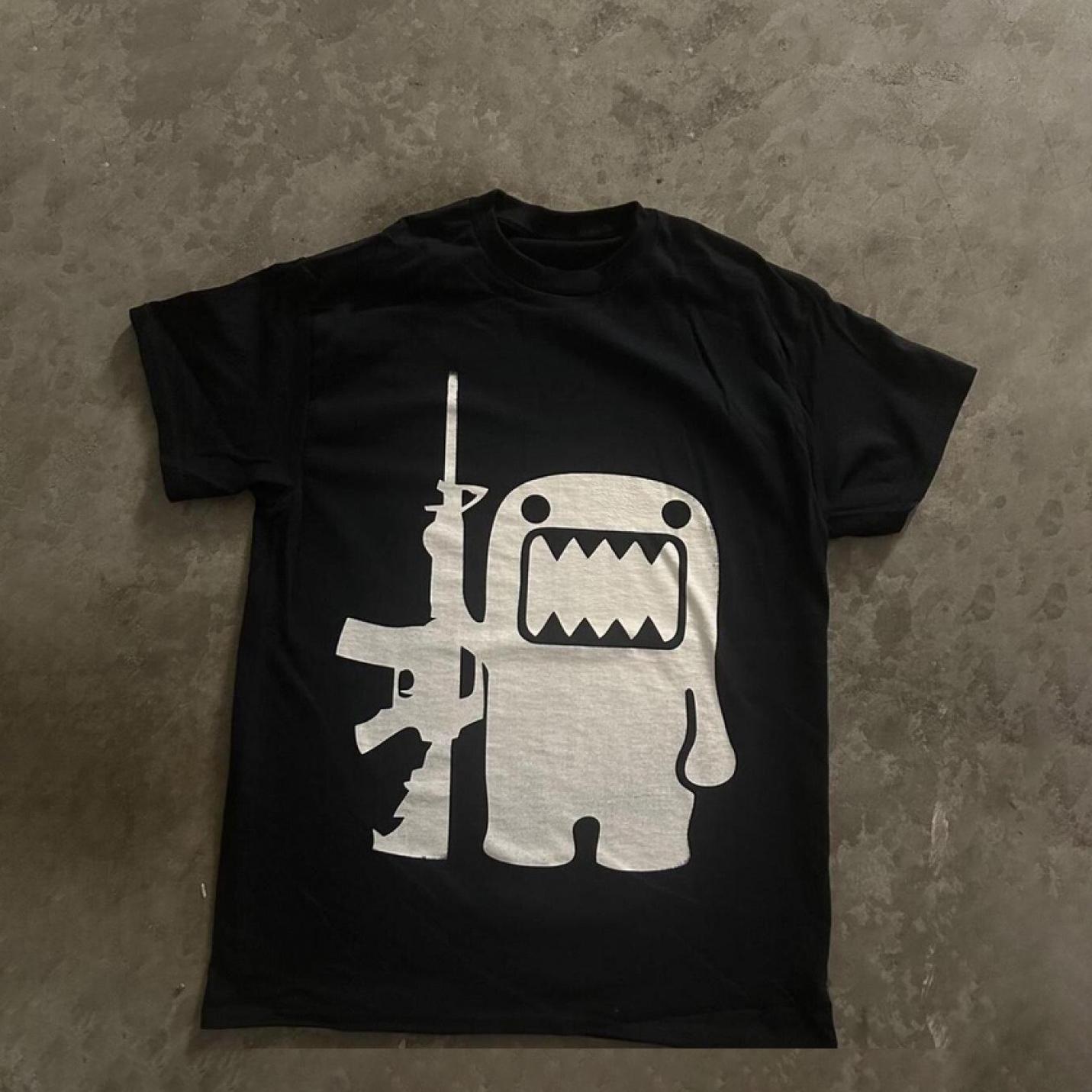 Men s Domo Kun Armed Character Print T-Shirt, Y2K Grunge Streetwear Short Sleeve Top L