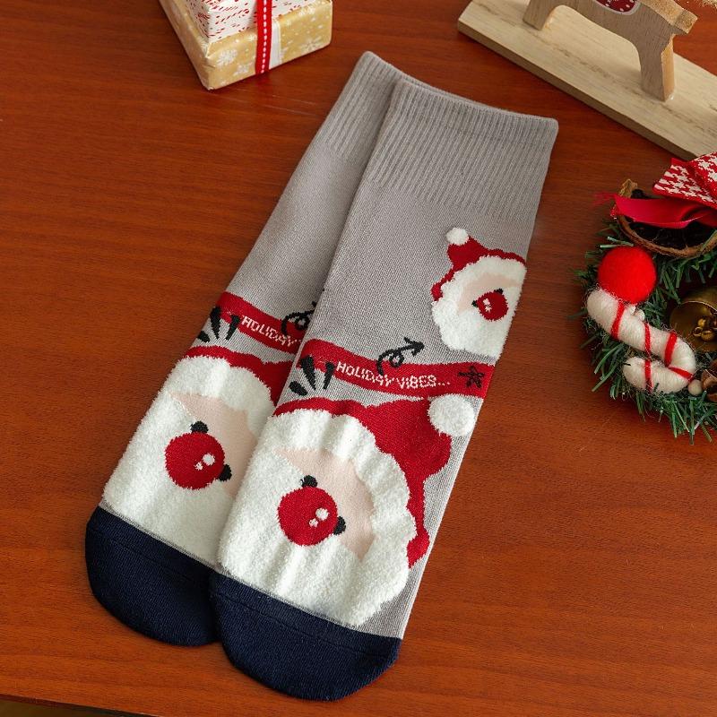 Female Cartoon Reindeer Santa Claus Mid-calf Stockings for Both Men and Women, Straight Long Stockings