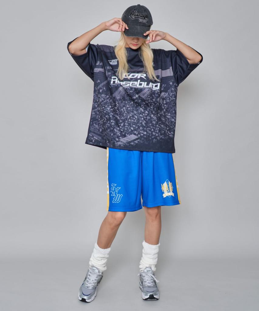 WEGO Mesh Line Graphic Half Streetwear Summer Size Blue Men's Shorts, Pants, Shorts, Clothes, L,