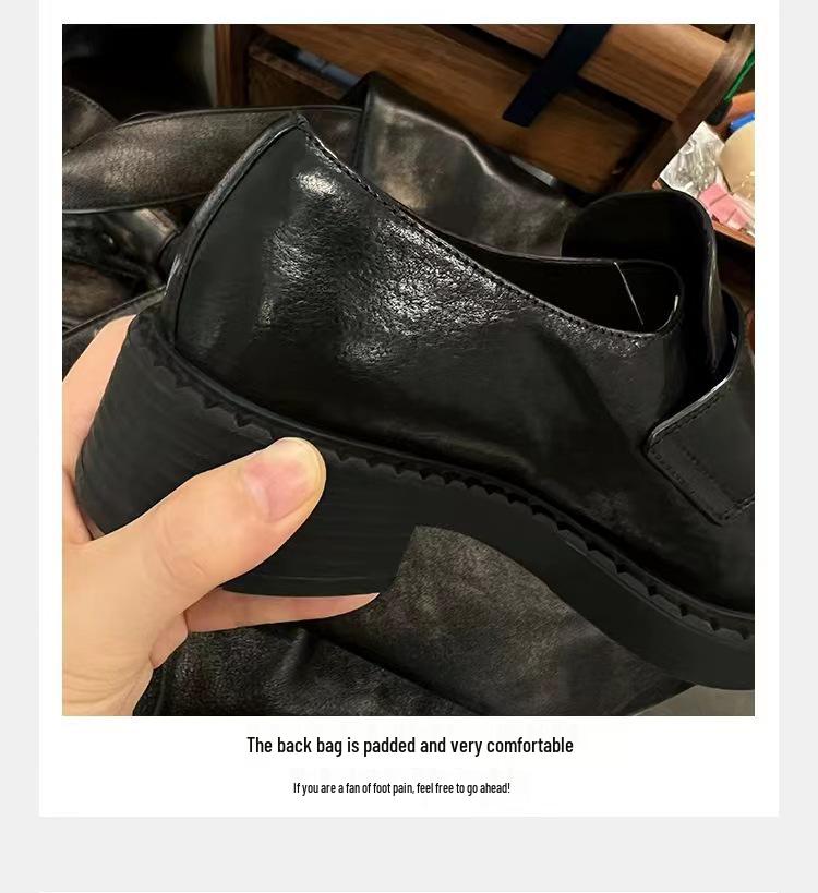 Grape Mom Jesienne Retro Damskie Mokasyny z Okrągłym Noskiem z Miękkiej Skóry na Grubszym Obcasie