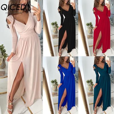 Abito Maxi Tinta Unita Orlo Ampio Donna Elegante Vita Irregolare Viaggio