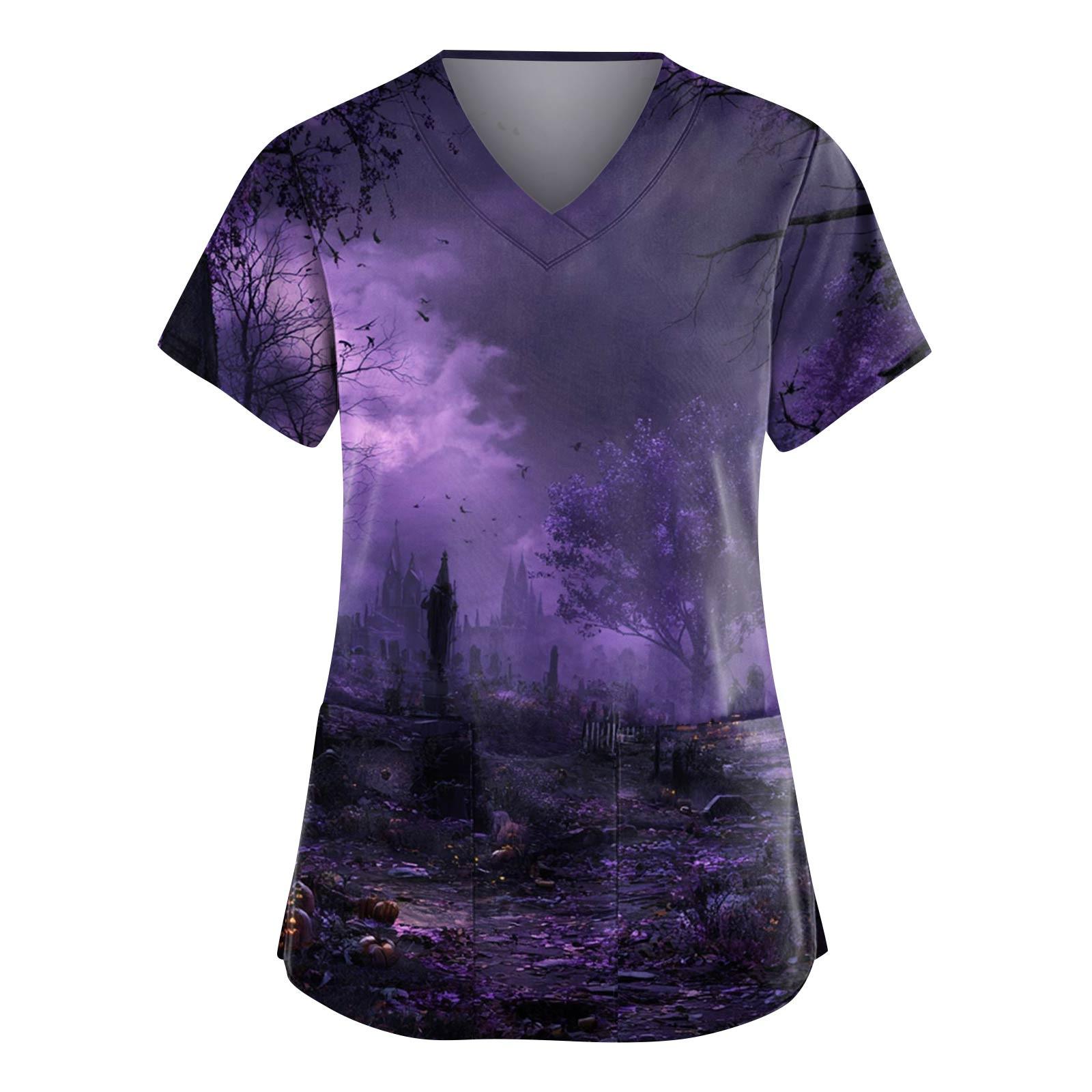 

Женские модные комбинезоны с V-образным вырезом и короткими рукавами, с карманами, топы с принтом на Хэллоуин, одежда XL фиолетовый