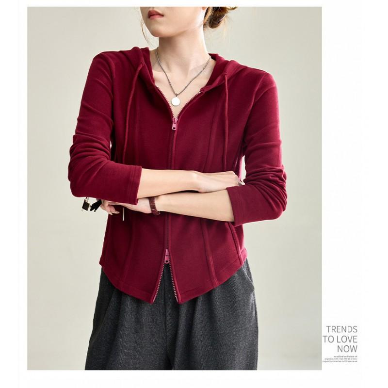 Womens Hooded Zip-Up Sweatshirt Loose Fit Casual Long Sleeve Top In Solid Colors