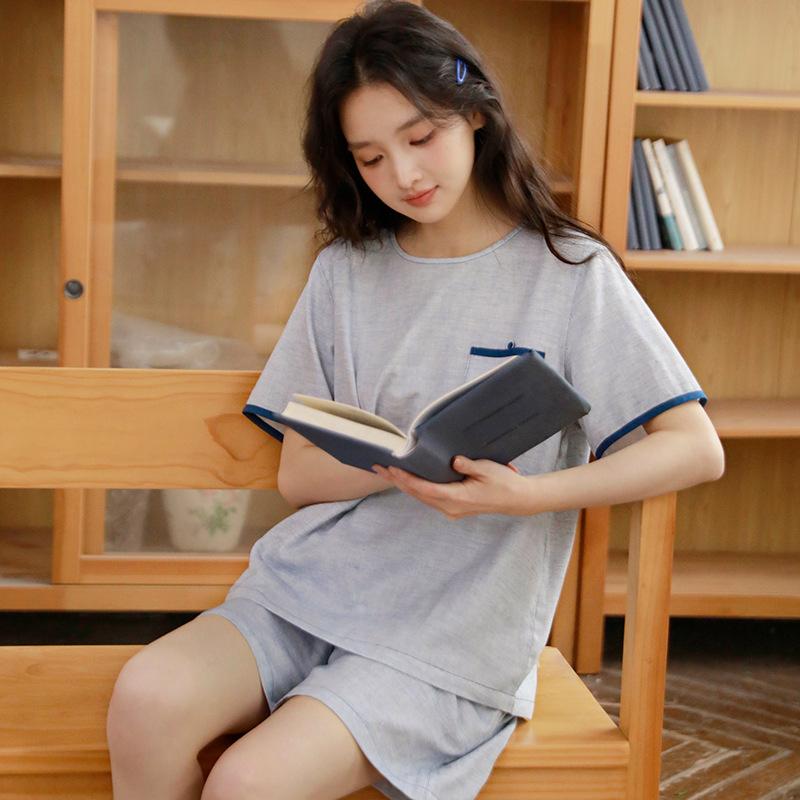 Summer new high-end casual cotton yarn short-sleeved short-sleeved women's pullover loungewear set 11