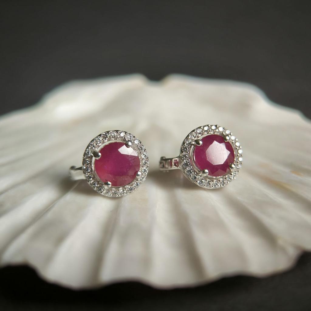 Серебряные серьги с натуральным рубином 6.574ct (2188032)
