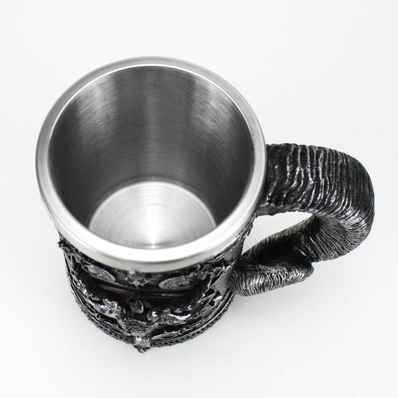 Baphomet Mug Tankard Stainless Steel Resin 3D Baphomet Pentagram Sabbatic Gothic Wicca Pagan Horn Beer Tankard Cup Mugs 600ml