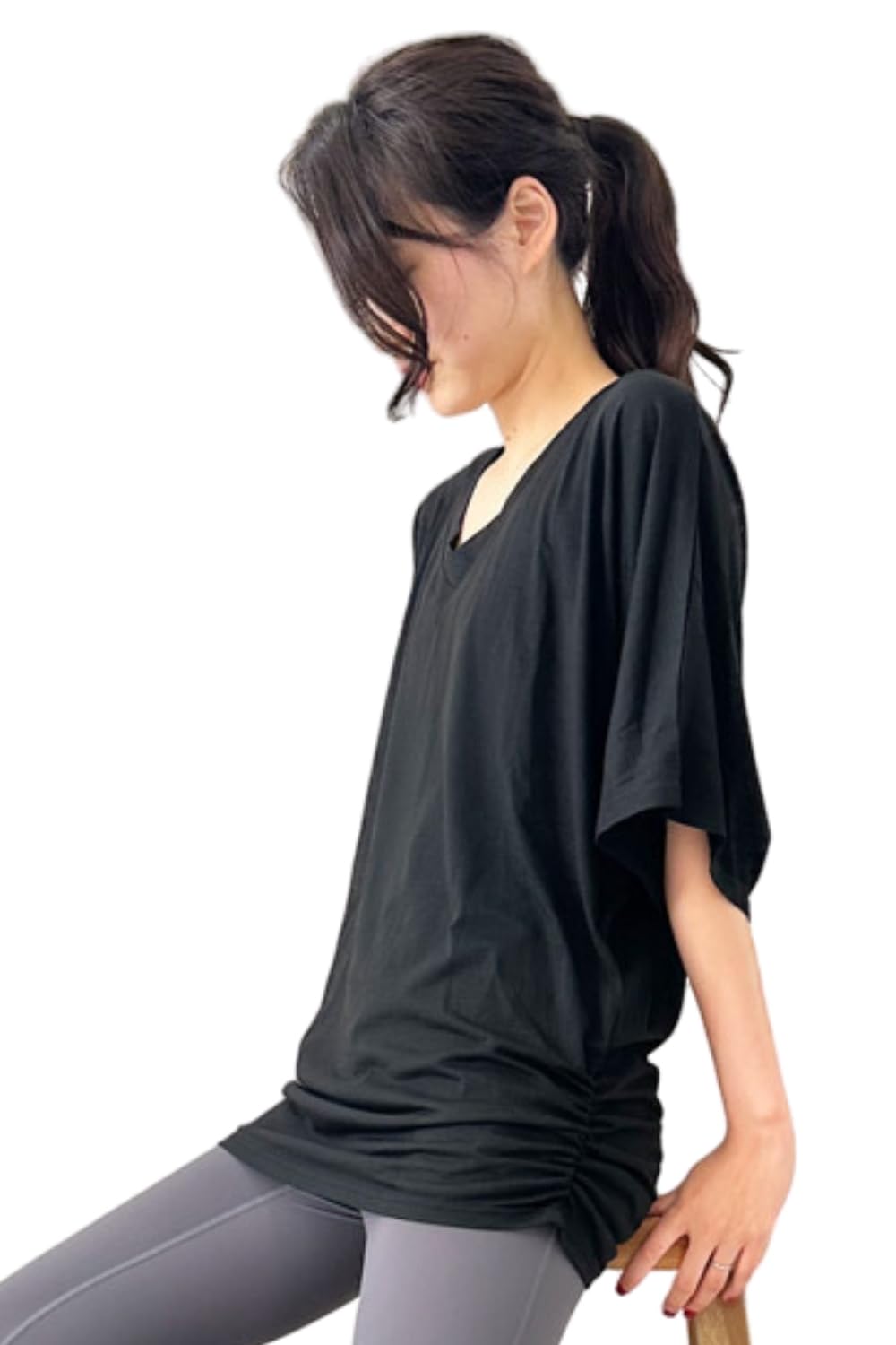 

VEROMAN Yoga Loose Short Dolman Flattering Top, Fit, Sleeve, Sleeve, Fit, ppi-ssd034 (Black, XL) чёрный