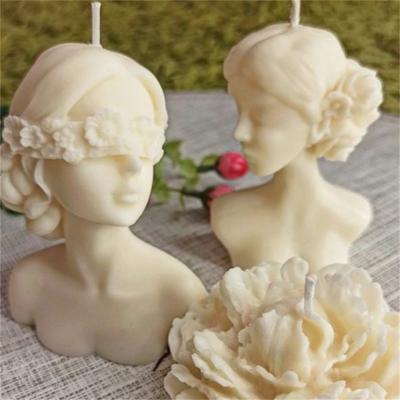 Vela Menina Olhos Fechados 3D Molde Silicone Flor Rosa Venda Beleza Aroma Sabão Jovem Trança Mulher Corpo Estátuas Gesso Decorar