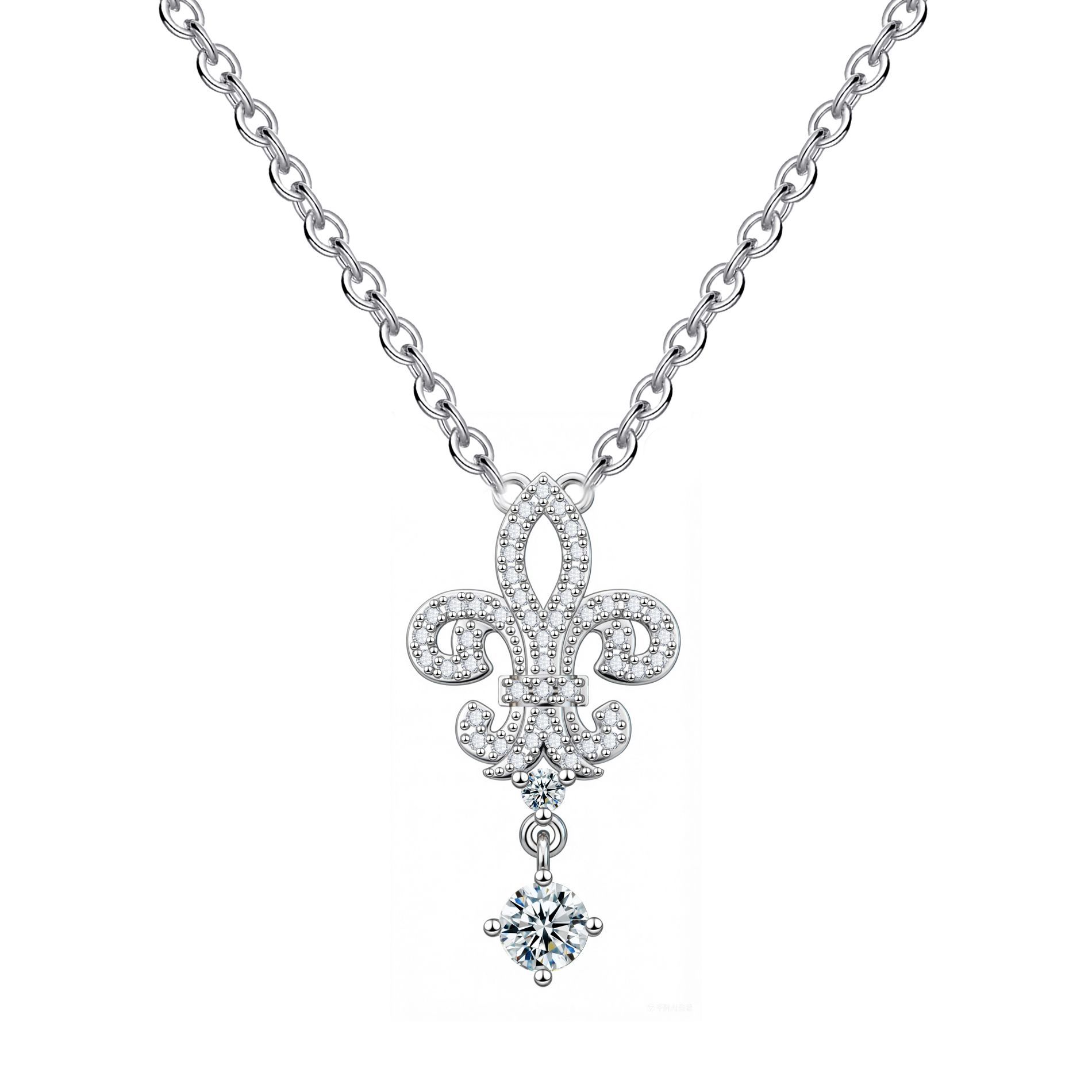 S925 Sterling Silver Crown Tassel Cross Chain Necklace High-End European American-Style Jewelry Pendant Zircon 925 silver