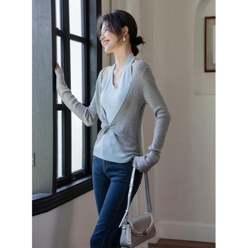 Mokana Women's Faux Two-Piece Long-Sleeve Knit Top