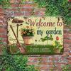 Metal Wall Art Vintage Welcome To My Garden Sign with Watering Can Flowers for Outdoor Fence Decor
