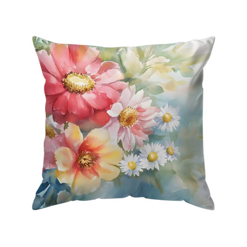 1Pc Watercolor Flowers Pillow Cover For Home Living Room Bedroom Sofa Office Decorative Pillowcase Soft Throw Pillows 45X45Cm