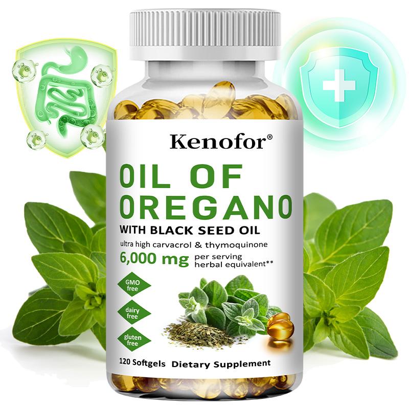 Kenofor Olio di Origano Capsule Morbide, 6.000 mg, con Olio di Semi di Nigella, Carvacrolo Timochinone, 120 Capsule