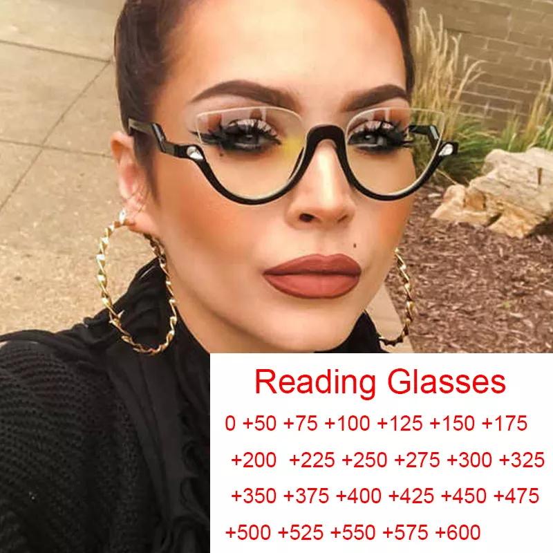 Luxury Cat Eye Reading Glasses Women Anti Blue Light Prescription Farsightedness Wearglass +1.5 +2.5 +6