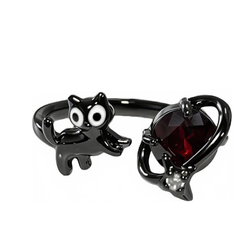 Dark Wind Personality Black Cat Planet Adventure Saturn Combination Ring Punk Neutral Style and Personality Fashion Ring