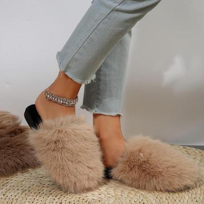 Fashion Luxury Fluffy Long Plush Indoor Slippers Women 2025 Winter Thicken Warm Faux Fur Slides Soft Sole Flat Heels Postpartum Shoes