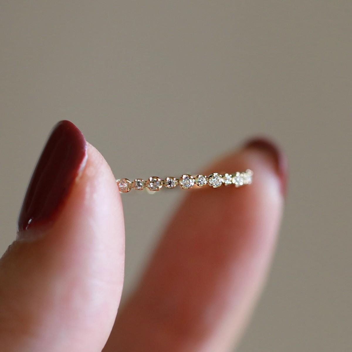 

14K Gold-Plated S925 Sterling Silver Pave Zircon Stackable Ring US Size 9