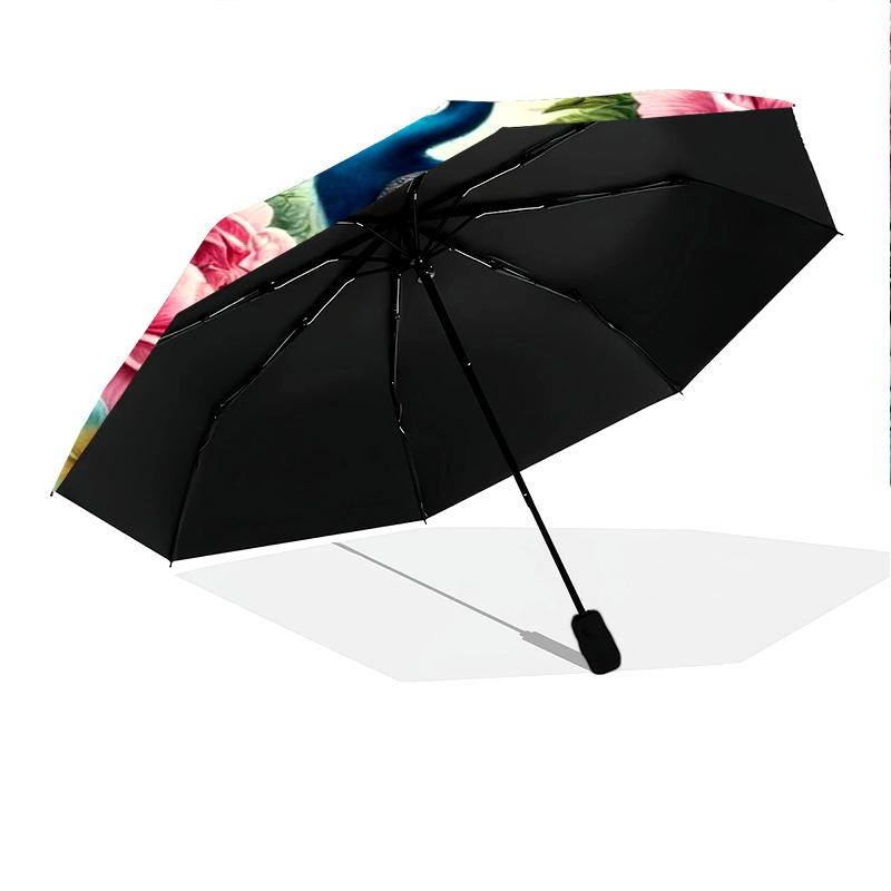 1pc Peacock, feathers pattern Umbrella Portable Folding Umbrella Iron Frame Hole Bone Structure Outdoor Home Umbrella