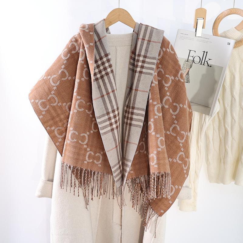 Winter-Imitat-Kaschmirschal Damen Herbst- und Winter-verdickter Fransen-Schal Zweifach verwendbar Warm und vielseitig