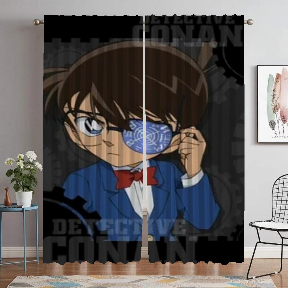 Detective Conan Anti-mosquito Curtains for Camera Elegant Room Curtains 2 Pieces Partition Tulle for Bedroom Living Room Curtain
