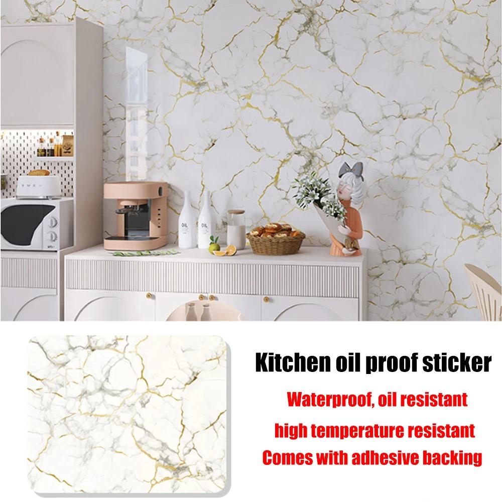 40cm Marble Pattern Kitchen Wall Stickers Self-Adhesive Oil-Proof Stain-Resistant Livingroom Resistant Home Decorative Wallpaper