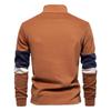 Herren-Sweatshirt mit Stehkragen und Viertelreißverschluss, Patchwork, lässiger Pullover, Baumwollmischung