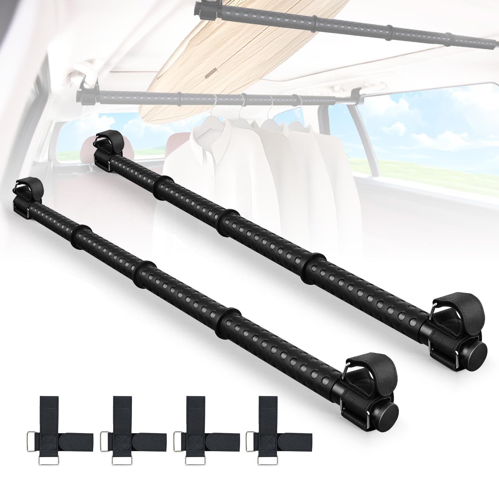 

Vevesoas Автомобильный вешалка для одежды Салон Регулируемая длина Без инструментов Легко выдвижная вешалка для одежды для автомобиля Рыбалки Потолка и Палаток Комплект перекладина, перекладина, многозахват чёрный