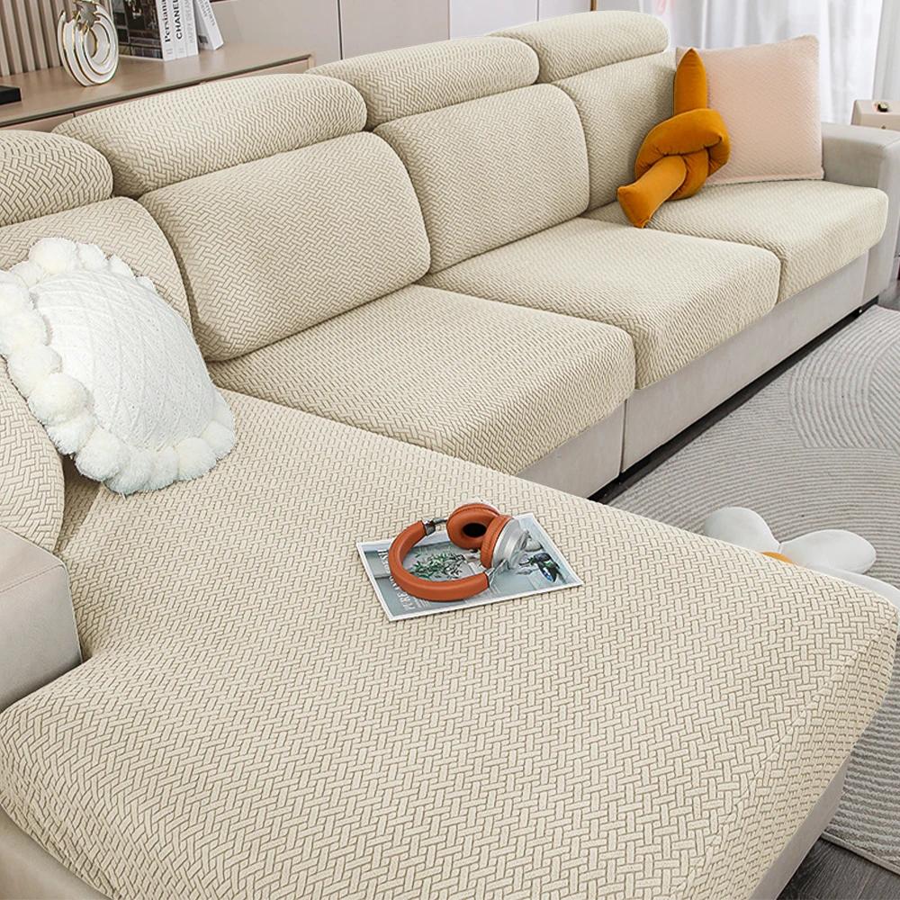Jacquard Stretch Fabric Sofa Cover Plain Seat Couch Covers for Sofa Living Room Removable Seat Case Chaise Lounge Slipcover Pets