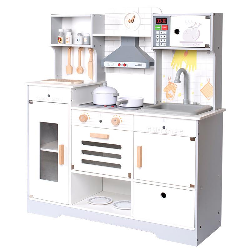 New White Kitchen Play House Toys Wooden Simulation Kitchen Toys Children's Birthday Gift