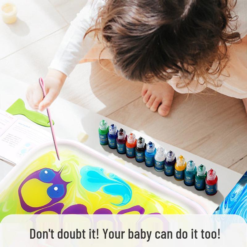 Milos Ebru Marmorier-Set: Auswaschbare Fingerfarbe & Zeichenwerkzeuge für Kinder