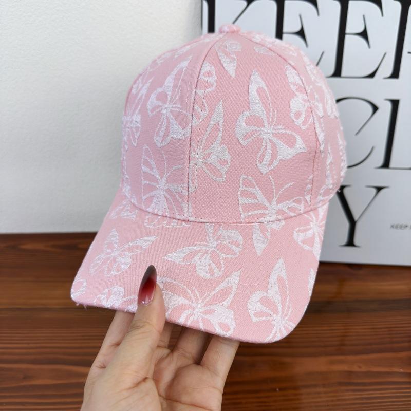 New Spring and Summer Heavy Industry Butterfly Embroidery Baseball Cap Female Pink Sweet Temperament Sun Hat Versatile Sunscreen Hat
