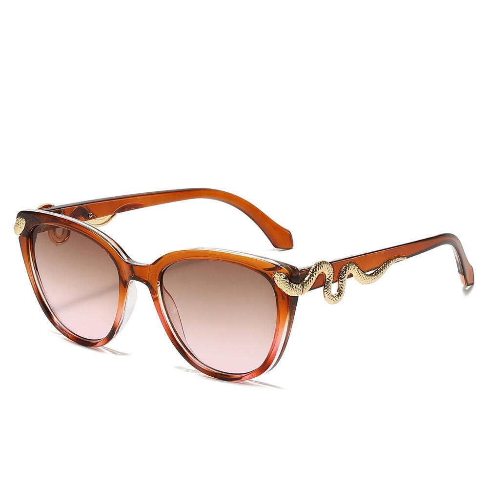 Retro Leopard Gradient Round Women Sunglasses Luxury Metal Snake Decoration Design Personality Trend Men Sun Glasses Uv400