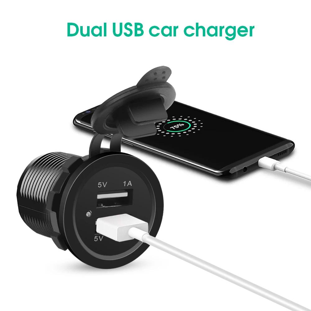 3.1A Dual USB Port Car Charger Socket Plug Mobile Phone Smart Charging Adapter Waterproof for Car Boat Motorcycle