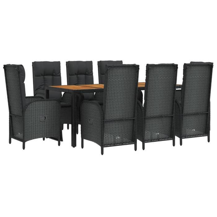 VidaXL 9pcs Garden Dining Set and Cushions Black Wicker, Dining Set, Dining Set 3185082