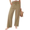 Women's Linen Cotton Drawstring Elastic Waist Wide Leg Pants Casual Loose Straight Leg Trousers with Pockets for Summer