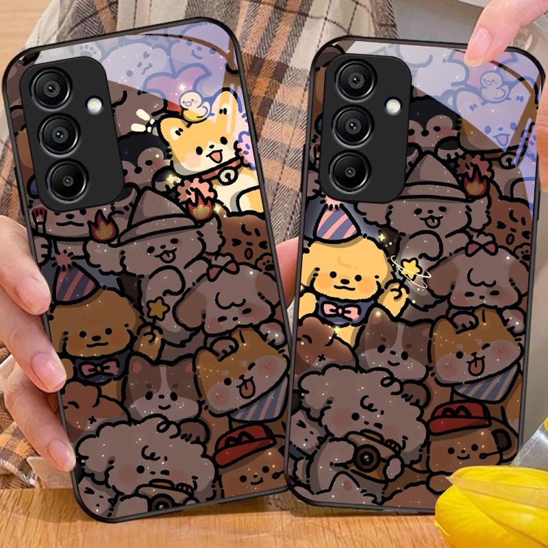 Glowing Kitten For Samsung Galaxy A15 5G 54 4G 51 50 24 35 90 71 12 51 53 52S 80 22 34 Black Tempered Glass Phone Case