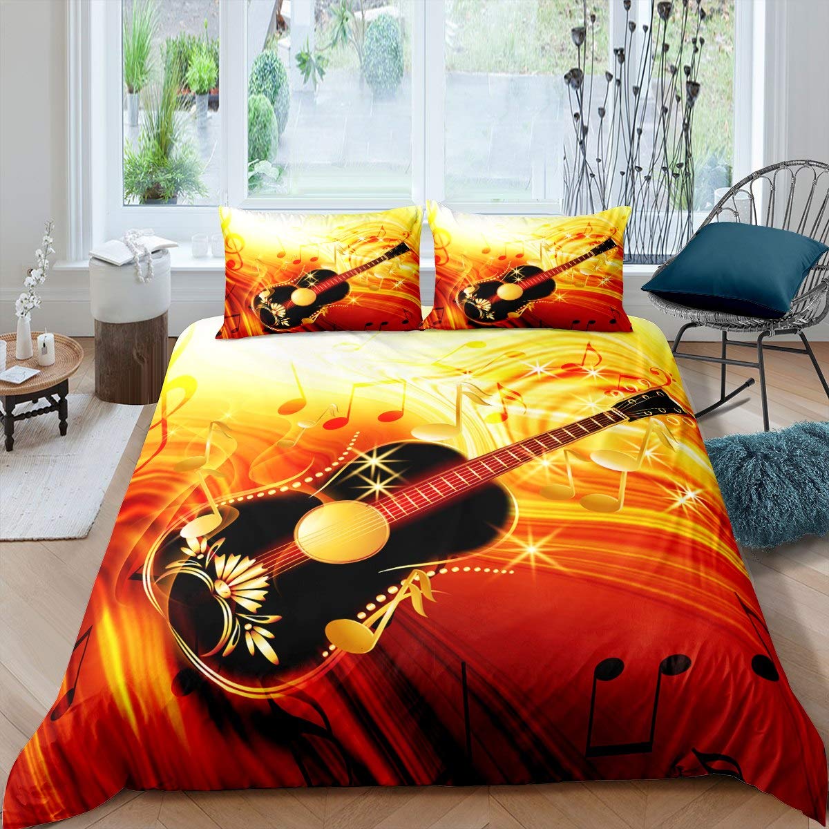 

Colorful Earphones Guitar Music Note 3D Print Bedding Set Cozy Duvet Cover King Queen Twin Size Birthday Gift Boy Kid Room Decor EU Single 135x200cm