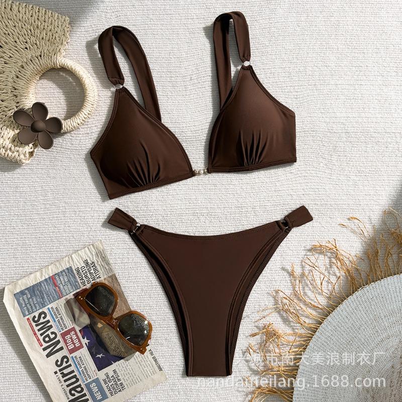 Women Sexy Solid Color Lace Up Two Piece Bikini Swimsuit