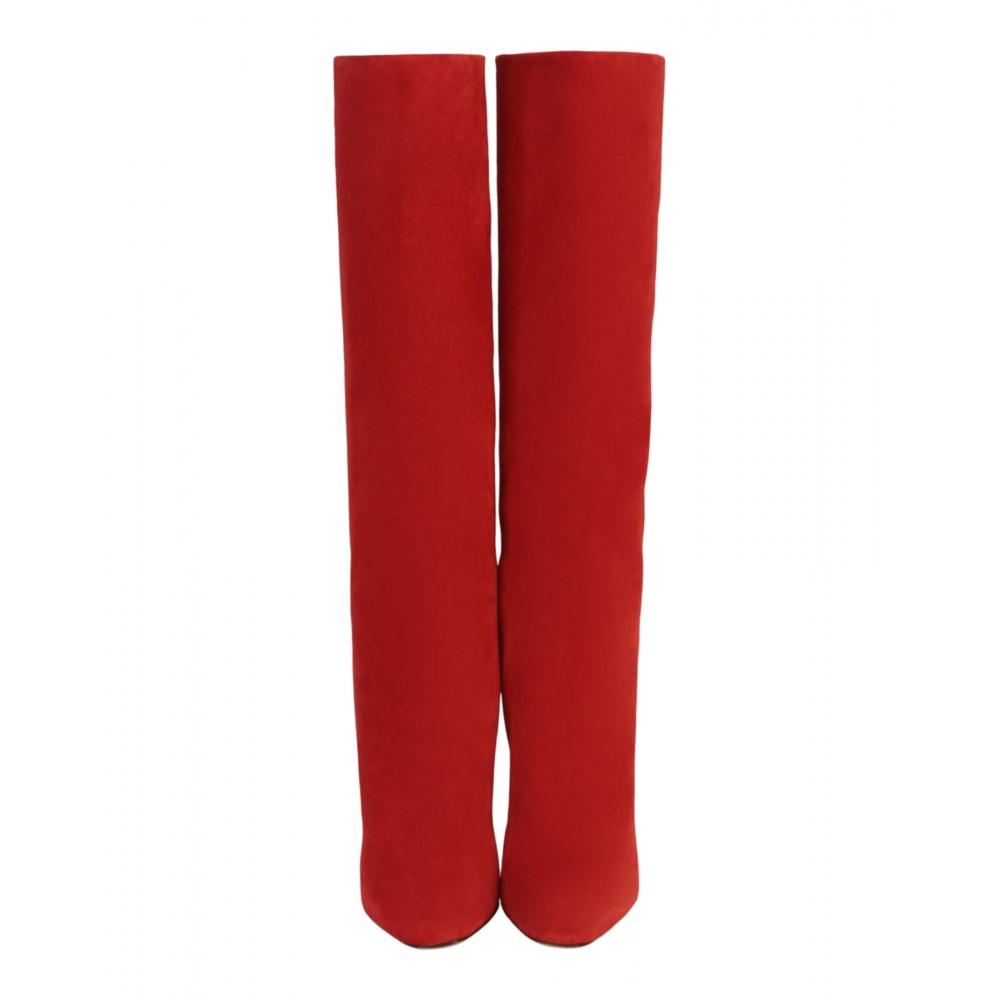 Salvatore Ferragamo Pampero Suede Knee High Boots Red