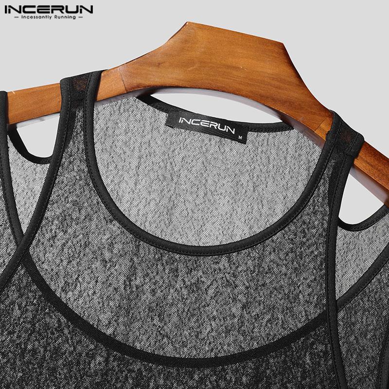 INCERUN Maiouri de petrecere transparente din plasă cu aspect de două piese false fără mâneci pentru bărbați