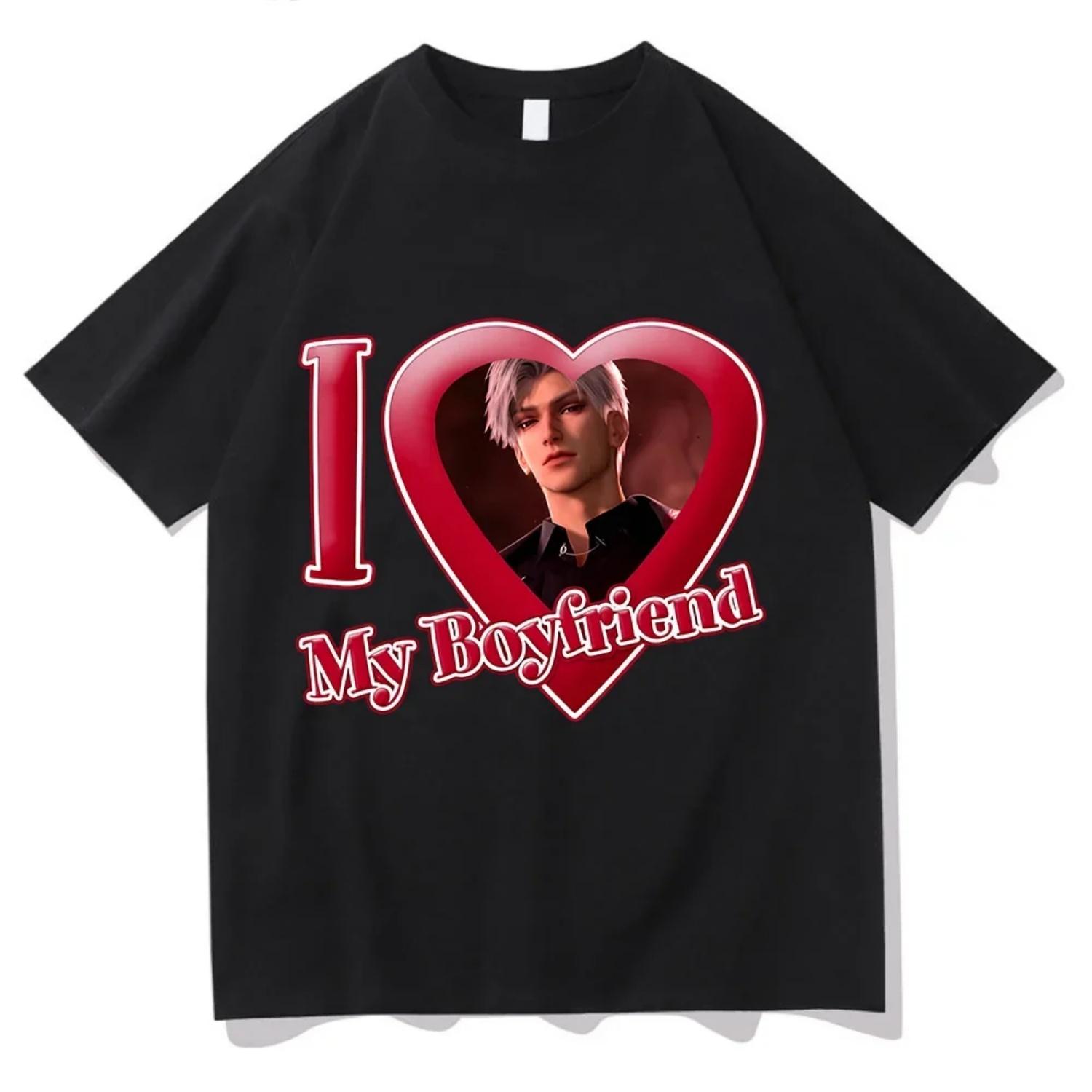 

Футболка Love and Deepspace Sylus I Love My Boyfriend, женская одежда, идеальная футболка на День святого Валентина, горячая игра, модная новая футболка S чёрный