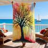 Summer Colorful Tree Painting Beach Towel Soft Sand-Free Quick Dry Bath Towel Lightweight Portable Towel for Beach Vacation