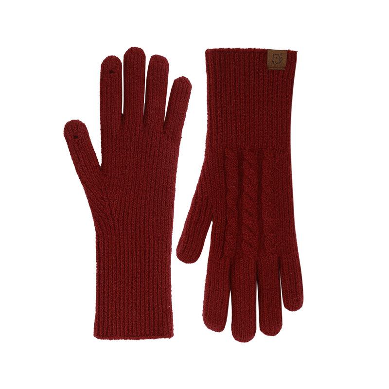 

Winter velvet gloves women s wool blended arm extended thermal gloves men s outdoor cycling gloves women бордовий