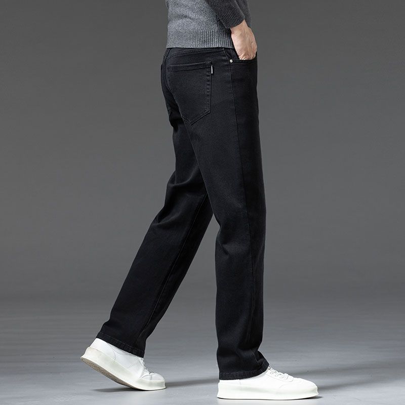 Men's Loose Straight Jeans Black High-End Youth Casual Versatile Trousers for Autumn and Winter