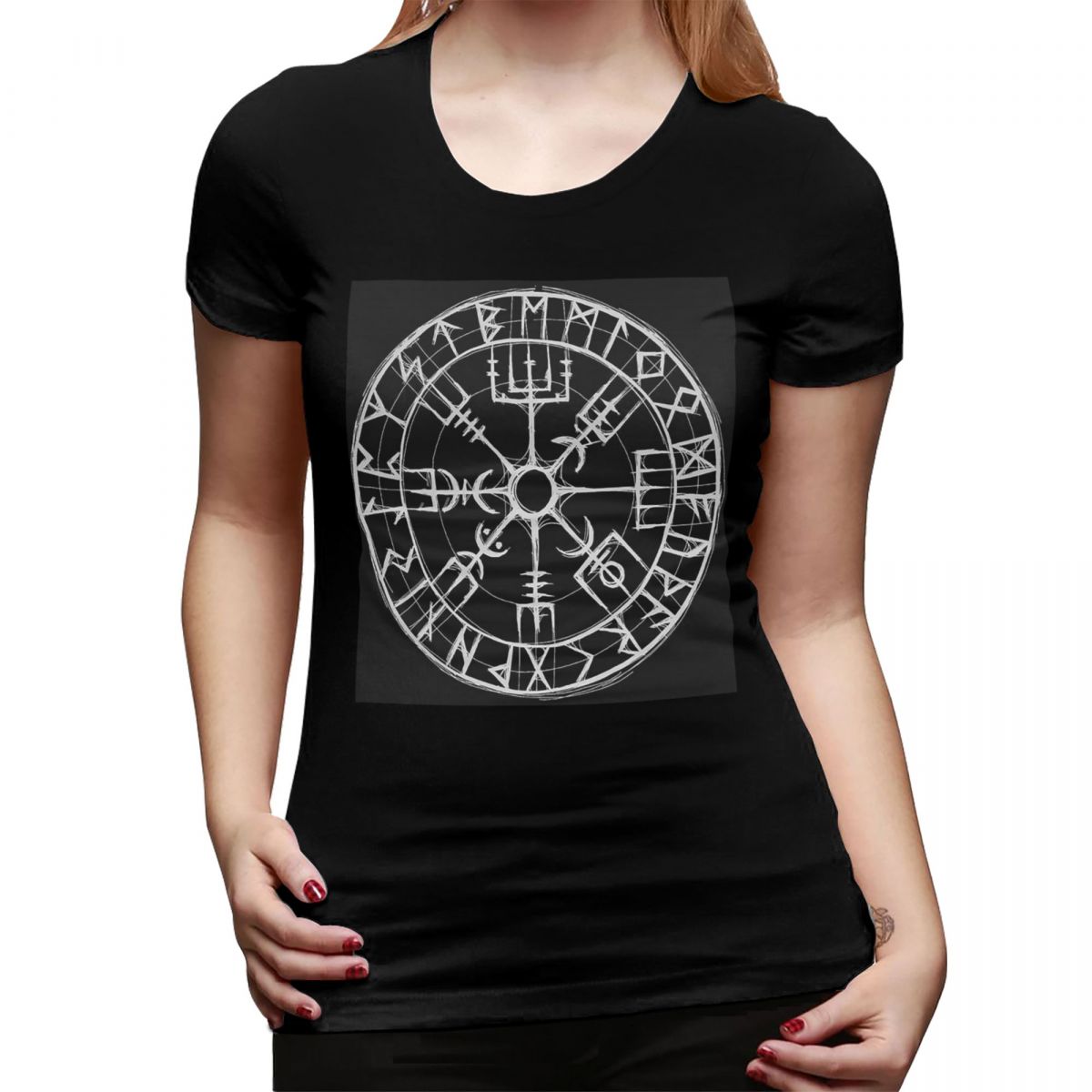 

Viking Mythology Vegvisir Shield Valhalla TShirt for WOMEN Round Neck Streetwear T Shirts WOMENs Short Sleeve Clothes Tops 2XL