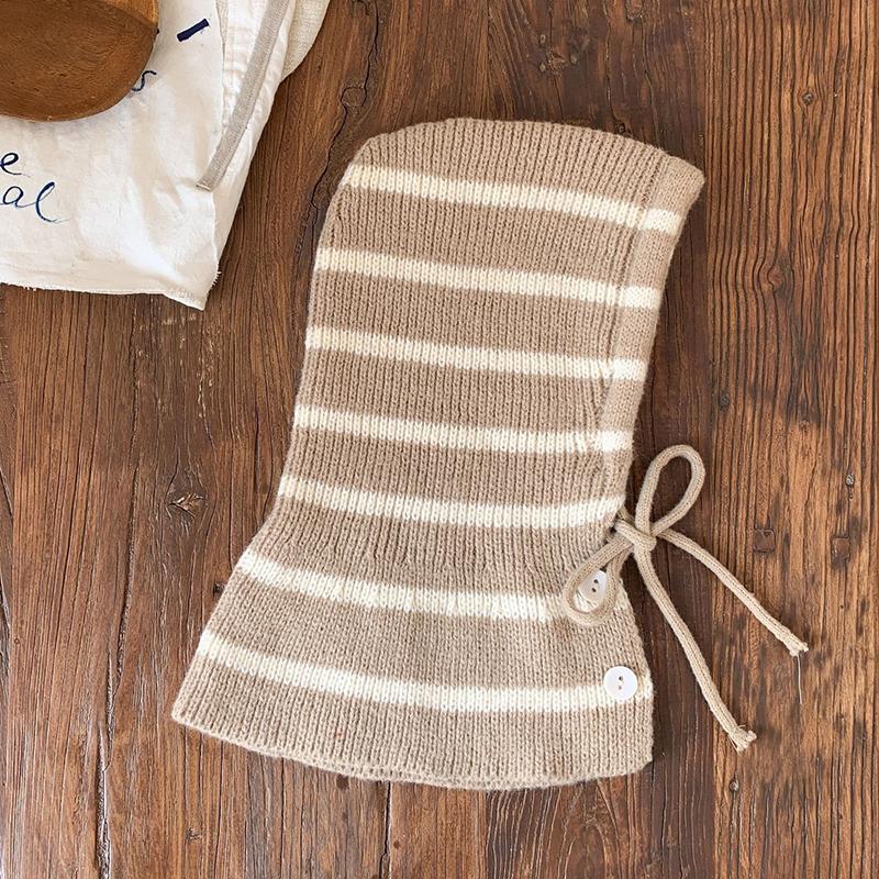Winter Kids Balaclava Hat Korean Stripe Toddler Hooded Beanies Warm Woolen Children Boy Girl Knitted Caps Scarf